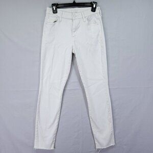 Mother Jeans Women’s 27 Mid Waisted Looker Ankle Fray Glass Slipper White